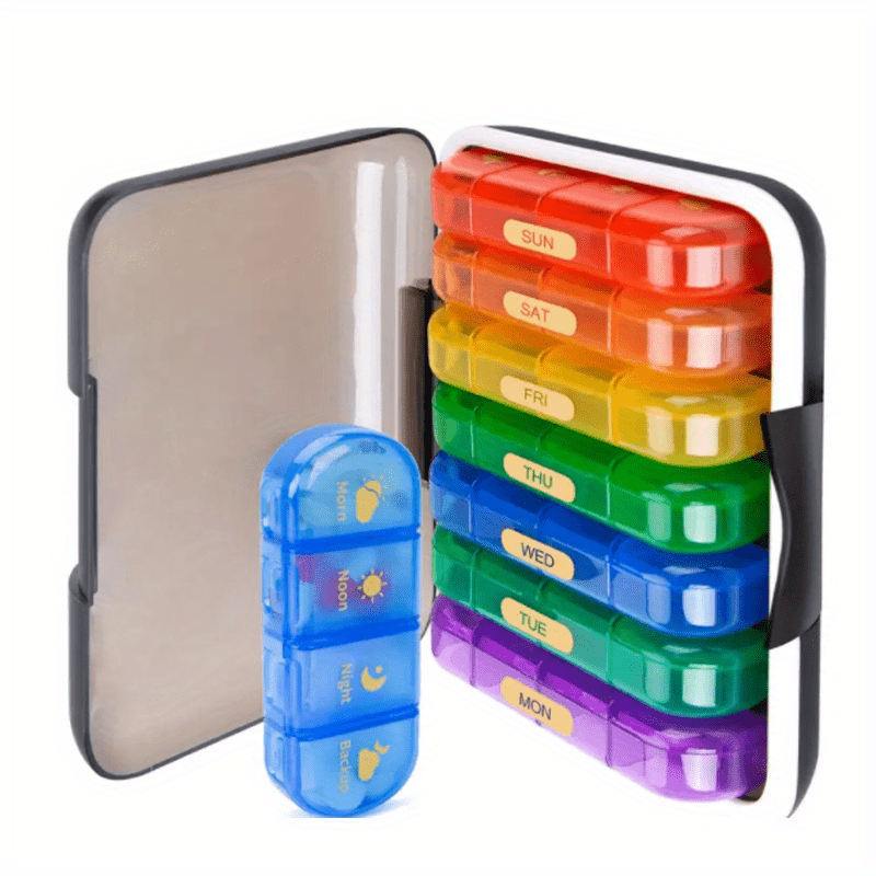 Weekly Pill Organizer 28 Grids Portable Medicine Container & Vitamin Holder
