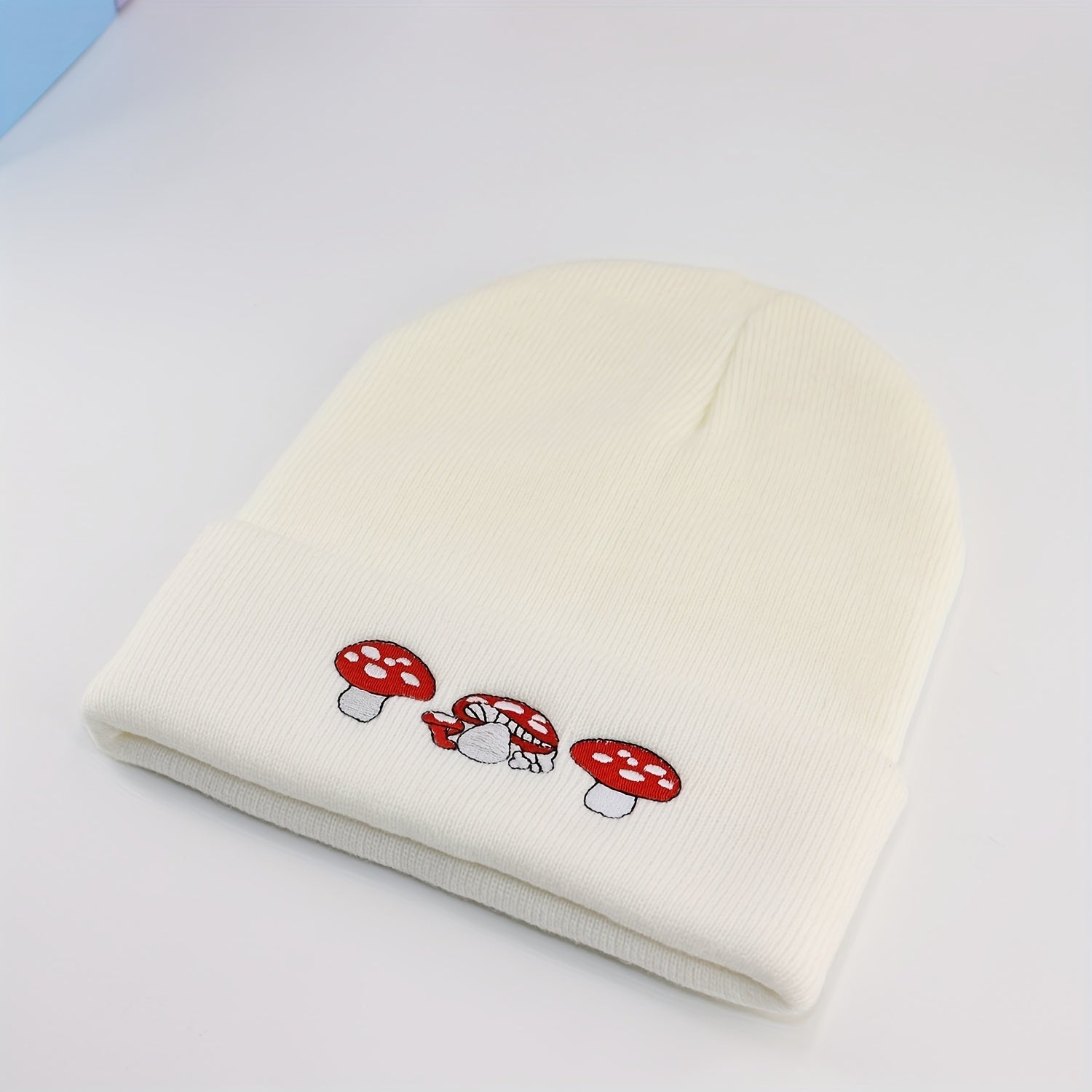 Mushroom Embroidered Beanie Knit Skull Cap Warm Hat Unisex
