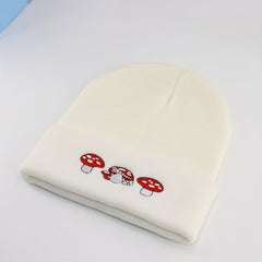 Mushroom Embroidered Beanie Knit Skull Cap Warm Hat Unisex