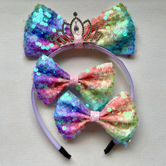 Sequin Bow Crown Hair Hoop & Hair Clips for Girls