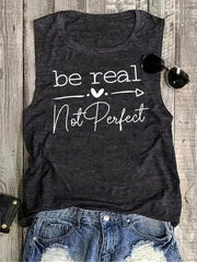 Be Real Letter Print Tank Top Casual Scoop Neck Sleeveless Tank Top
