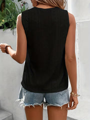 Eyelet Lace V Neck Tank Top Sleeveless Summer Casual Women's Clothing