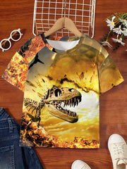 3D Skeleton Dinosaur Graphic Tee Kids Summer Gift