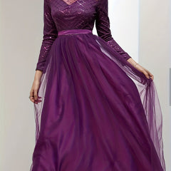 Women's Plus Glitter Sequin Long Sleeve Party Dress