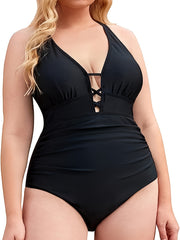 Plus Size Leopard Print Lace Up One Piece Swimsuit