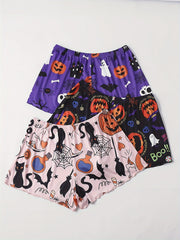 3 Pack Plus Size Y2K Halloween Pajama Bottoms Set: Pumpkin & Skull Print