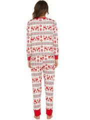 Christmas Elk Print Lounge Set Long Sleeve Top & Pants Women's Loungewear