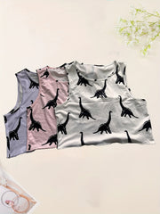 3-Pack Dinosaur Print Tank Tops Crew Neck Sleeveless Summer Top