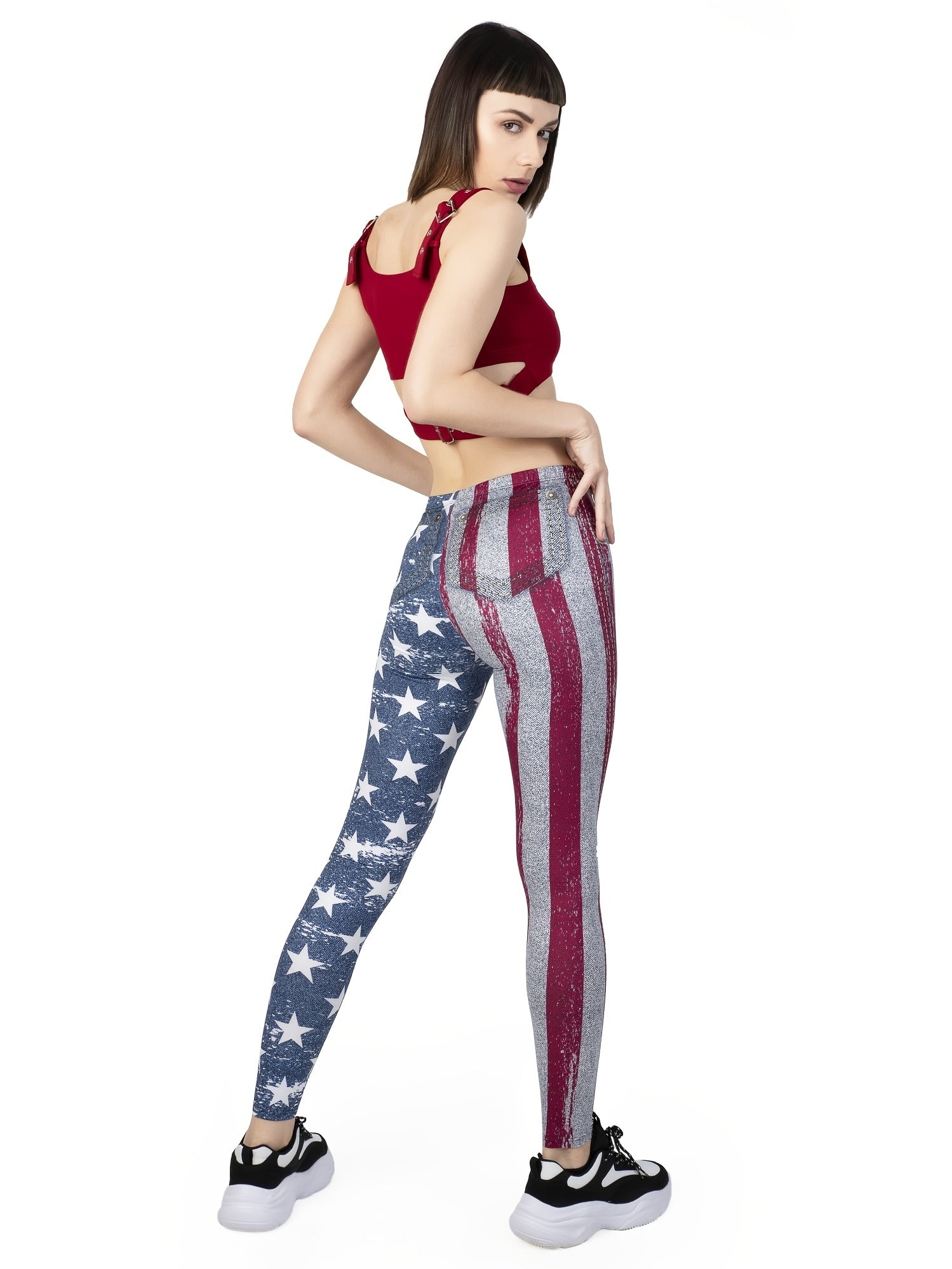 Sexy Flag Jean Print Leggings High Waist Slim Leggings