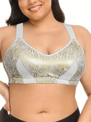 Sparkly Plus Size Sports Bra Full Coverage Padded Criss Cross Back Fitness Bra