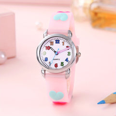 Colorful 12 Numbers Children's Cartoon Student Heart Band Wrist Watch