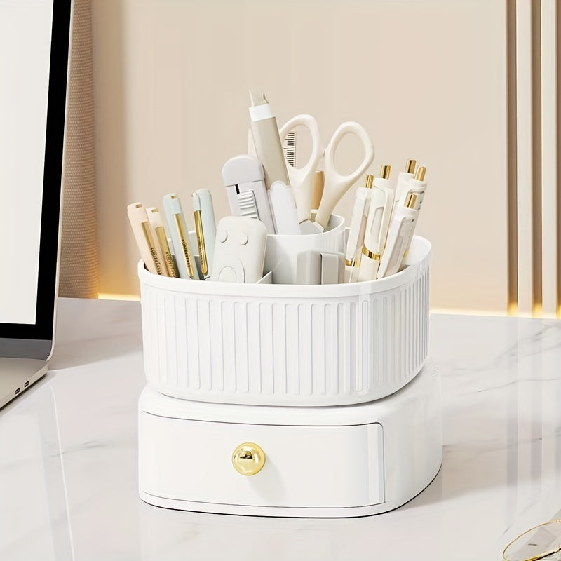 360 Rotating Makeup Organizer Cosmetic Storage Box With Drawer