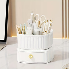 360 Rotating Makeup Organizer Cosmetic Storage Box With Drawer