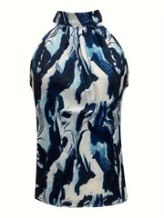 Tie Dye High Neck Top Sleeveless Summer Casual Keyhole