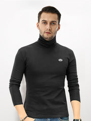 Men's High Neck Knitted Sweater Solid Mid Stretch Pullover for Spring