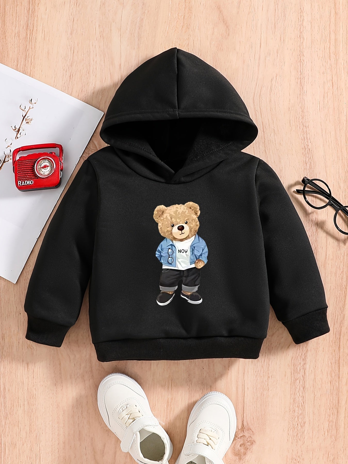 Bear Print Baby's Casual Pullover Hooded Sweatshirt