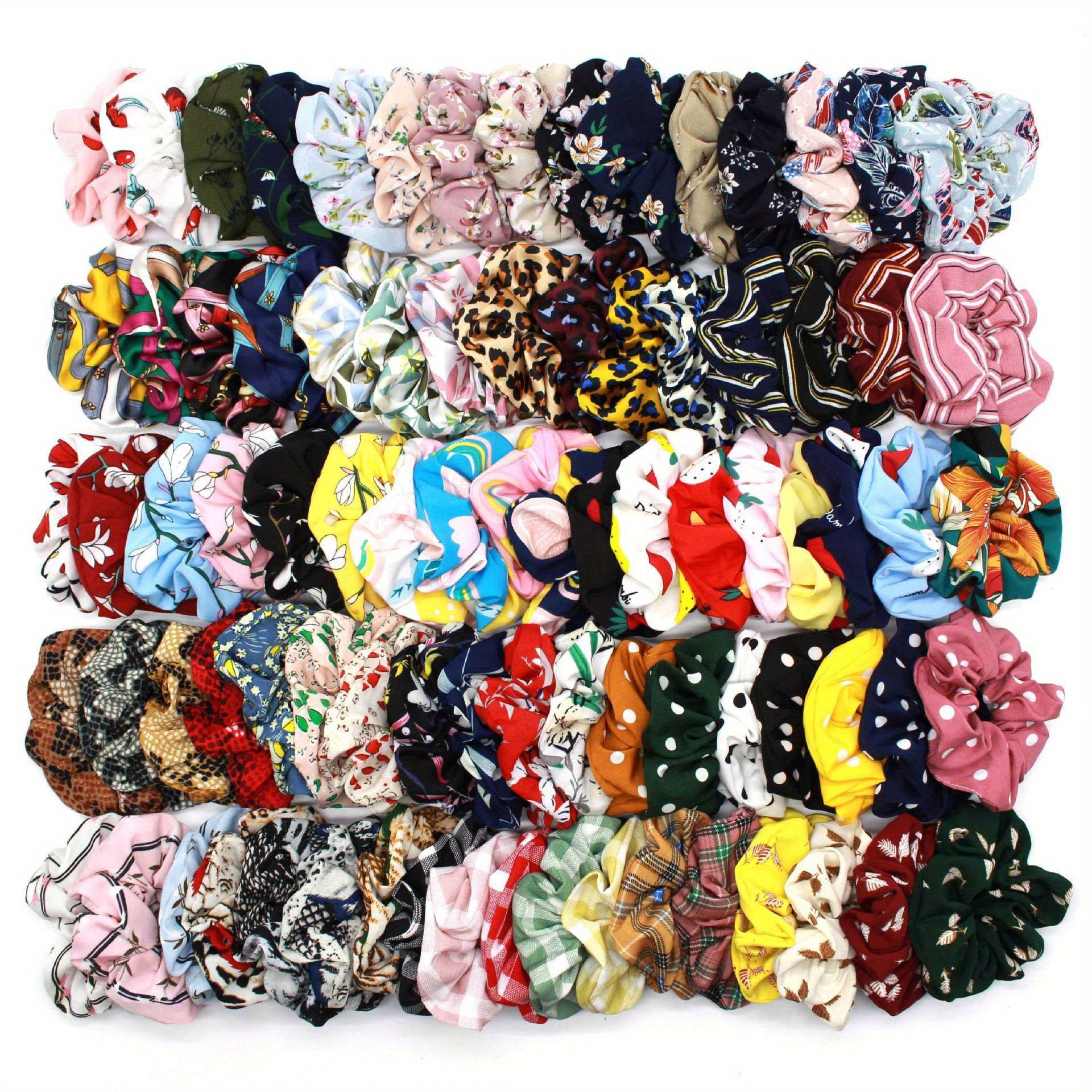 12pcs Boho Style Satin Scrunchies Hair Tie Floral Print Ponytail Holder