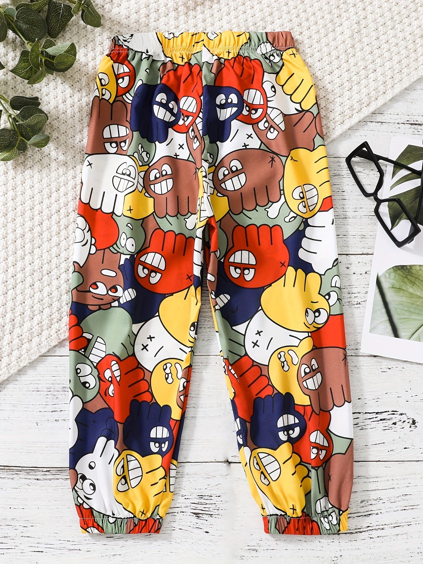 Girls Fun Cartoon Casual Pants Elastic Waist Sports Jogger Pants
