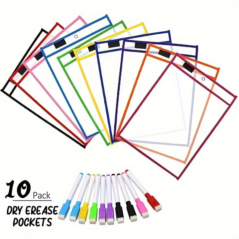 10pcs Dry Erase Pockets Reusable Wipe Clean Pockets Set Assorted Colors