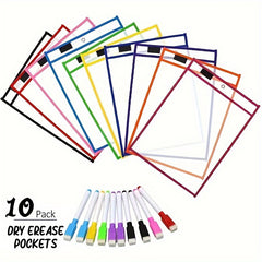 10pcs Dry Erase Pockets Reusable Wipe Clean Pockets Set Assorted Colors