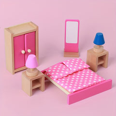 Wooden Dollhouse Family Room Toy Set for Kids