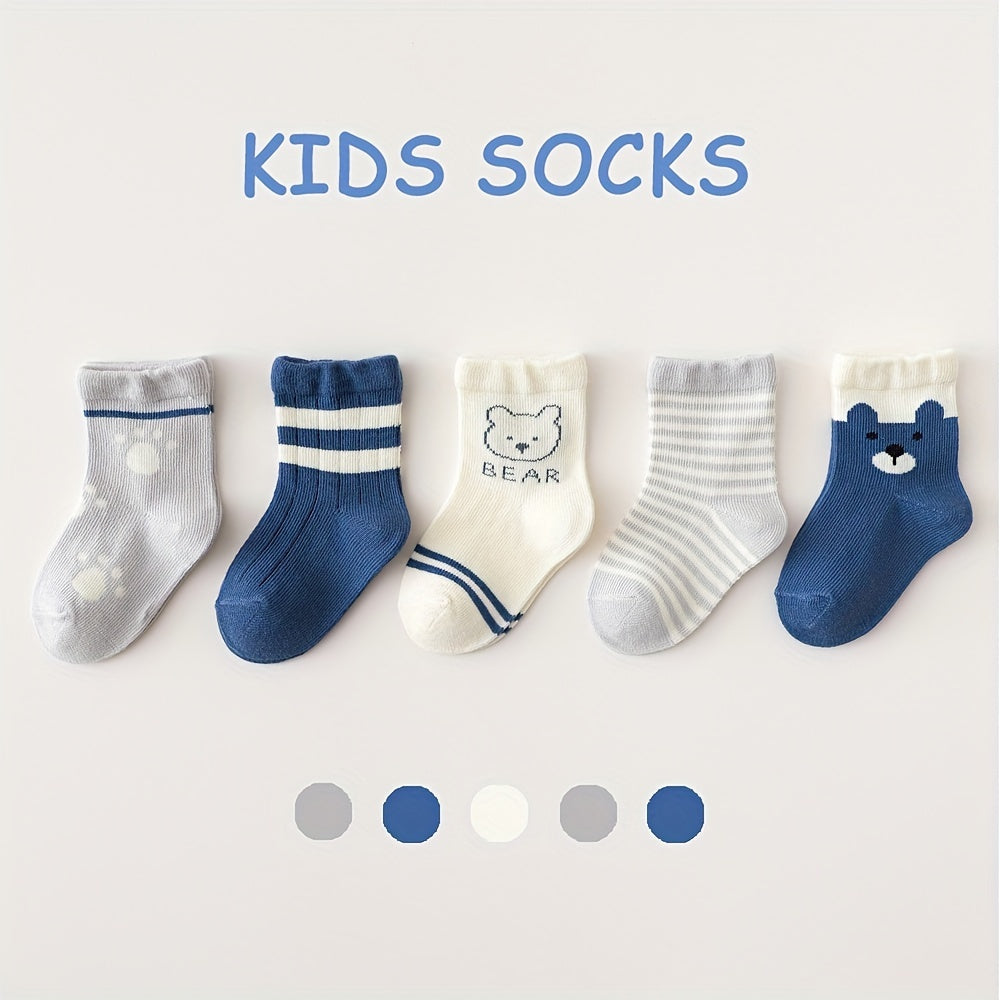 5pairs Boys Cartoon Striped Socks for Autumn Winter