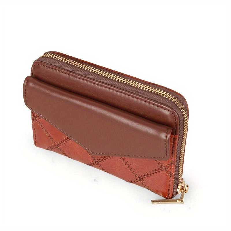 Light Brown Leather Bi Fold Wallet with Zipper Closure