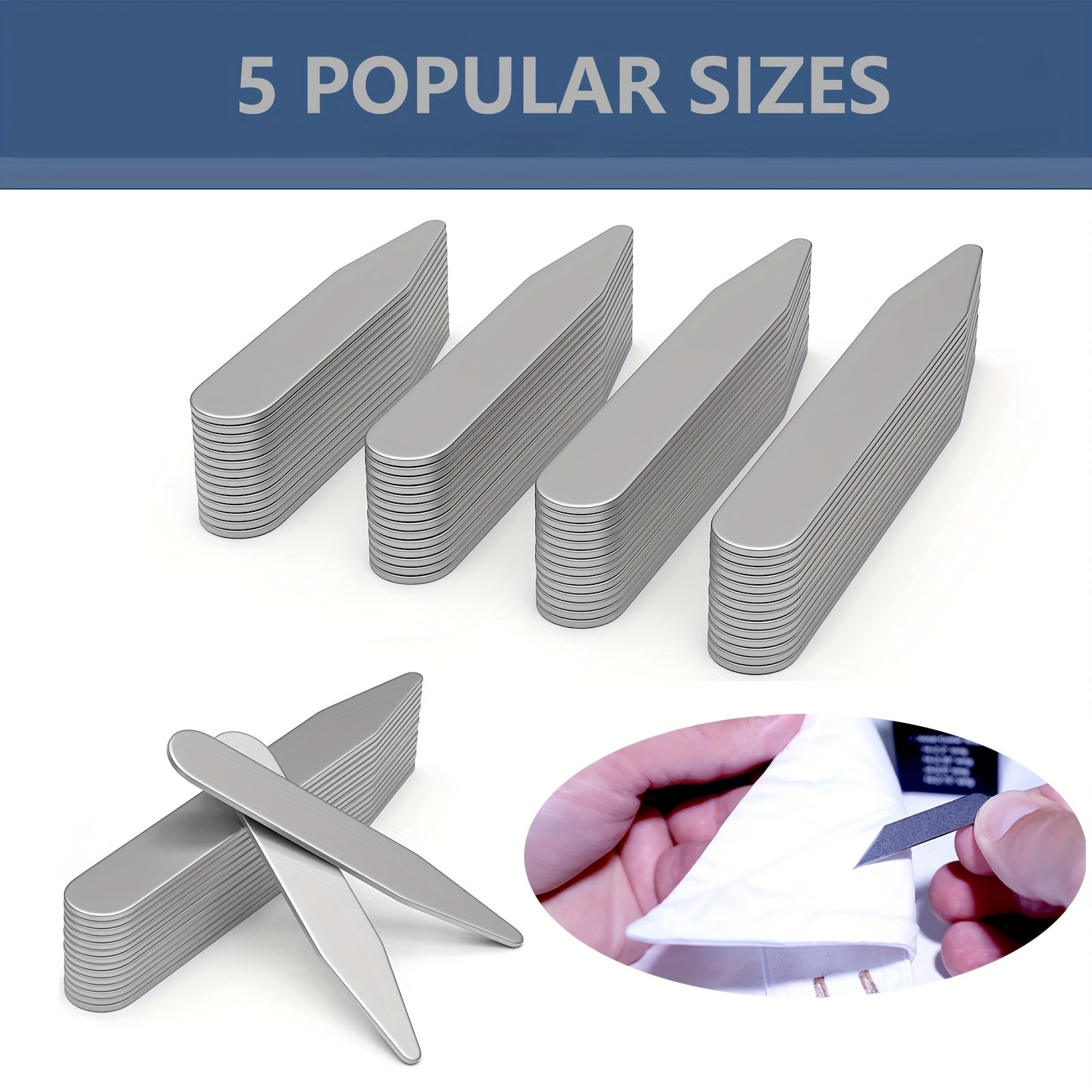 2pcs Metal Collar Stays Silver Brackets Formal Shirts 5 Sizes