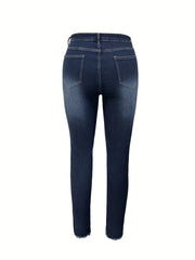 Casual Jeans Women's Plus Washed Ripped Button Fly Jeans