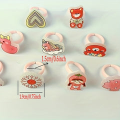 24pcs Cartoon Rings for Little Girls Assorted Cute Designs