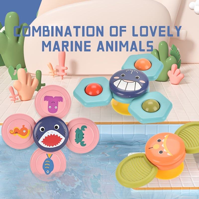 3pcs Cartoon Flower Suction Spinning Toy 0-3 Years Old Baby Teether Bath Toys