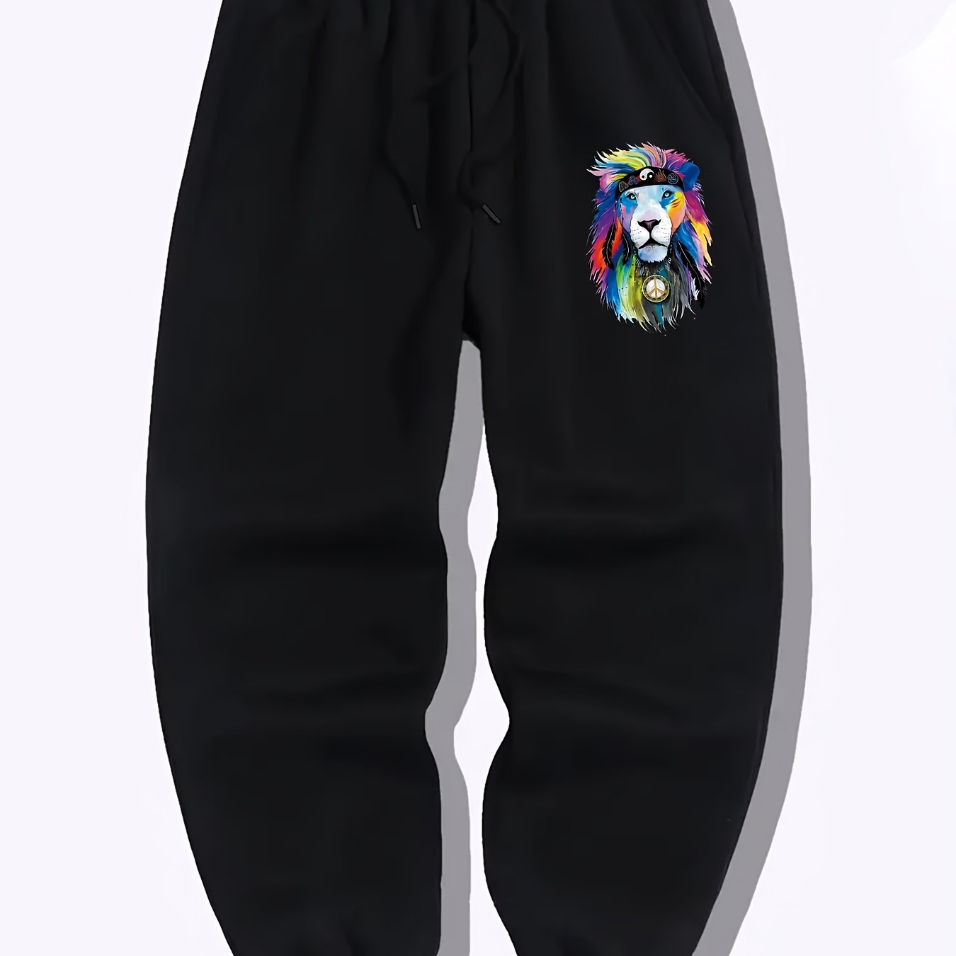 Colorful Lion Pattern Joggers Men's Stretch Waist Sports Pants
