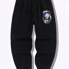 Colorful Lion Pattern Joggers Men's Stretch Waist Sports Pants