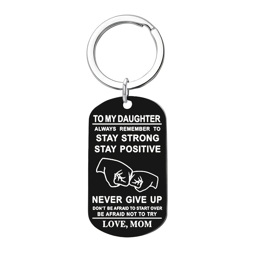 Boys Creative NEVER GIVE UP Pendant Keychain Stainless Steel