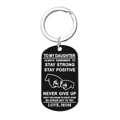 Boys Creative NEVER GIVE UP Pendant Keychain Stainless Steel