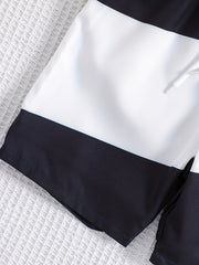 Boys Swim Trunks Contrast Print Drawstring Elastic Waist Beach Pants