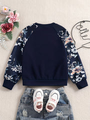 Girls' Raglan Floral Print Casual Sweatshirt Top