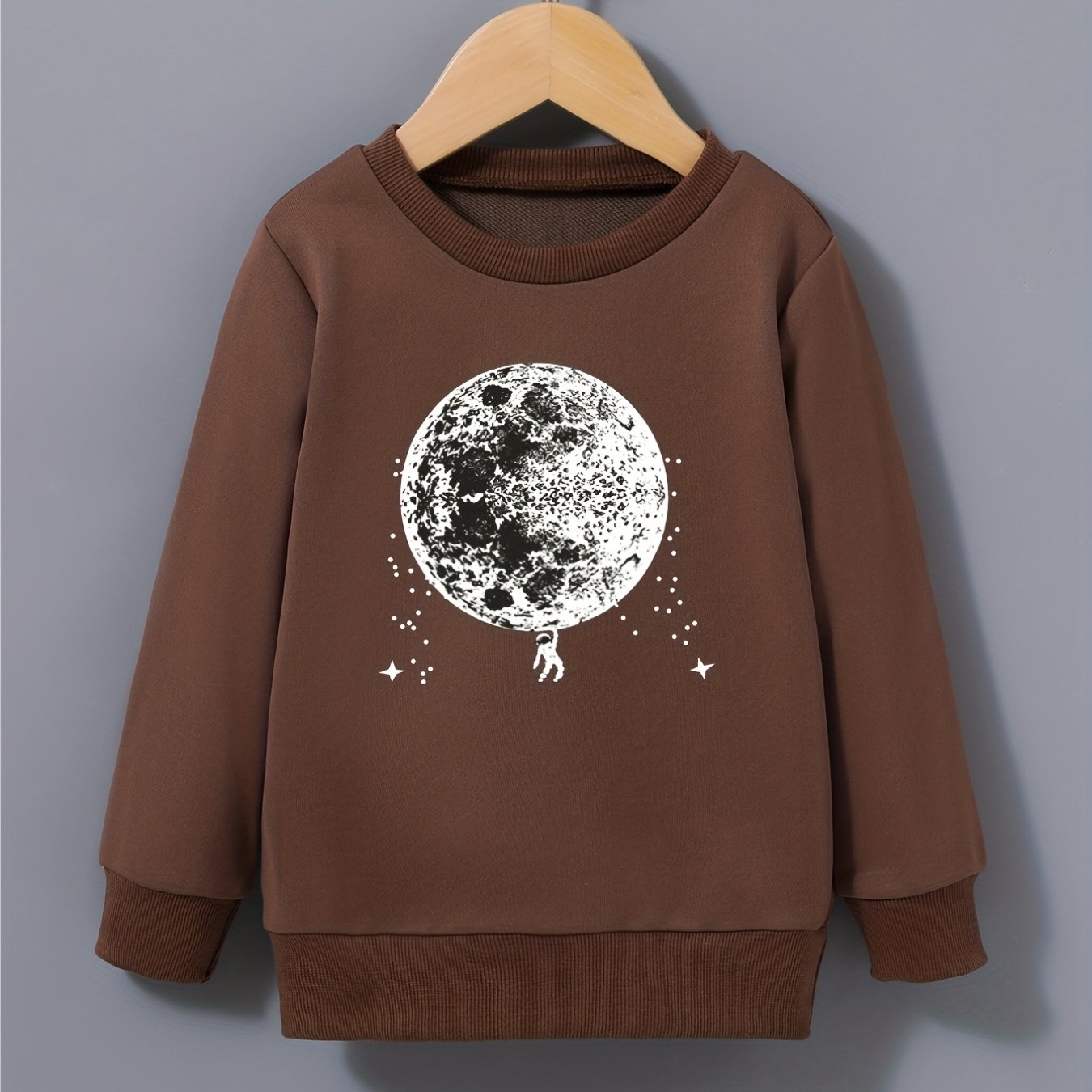 Boy's Astronaut Print Crew Neck Sweatshirt Long Sleeve Top