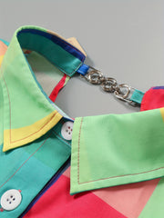 Colorful Grid Print Roll Up Sleeve Blouse