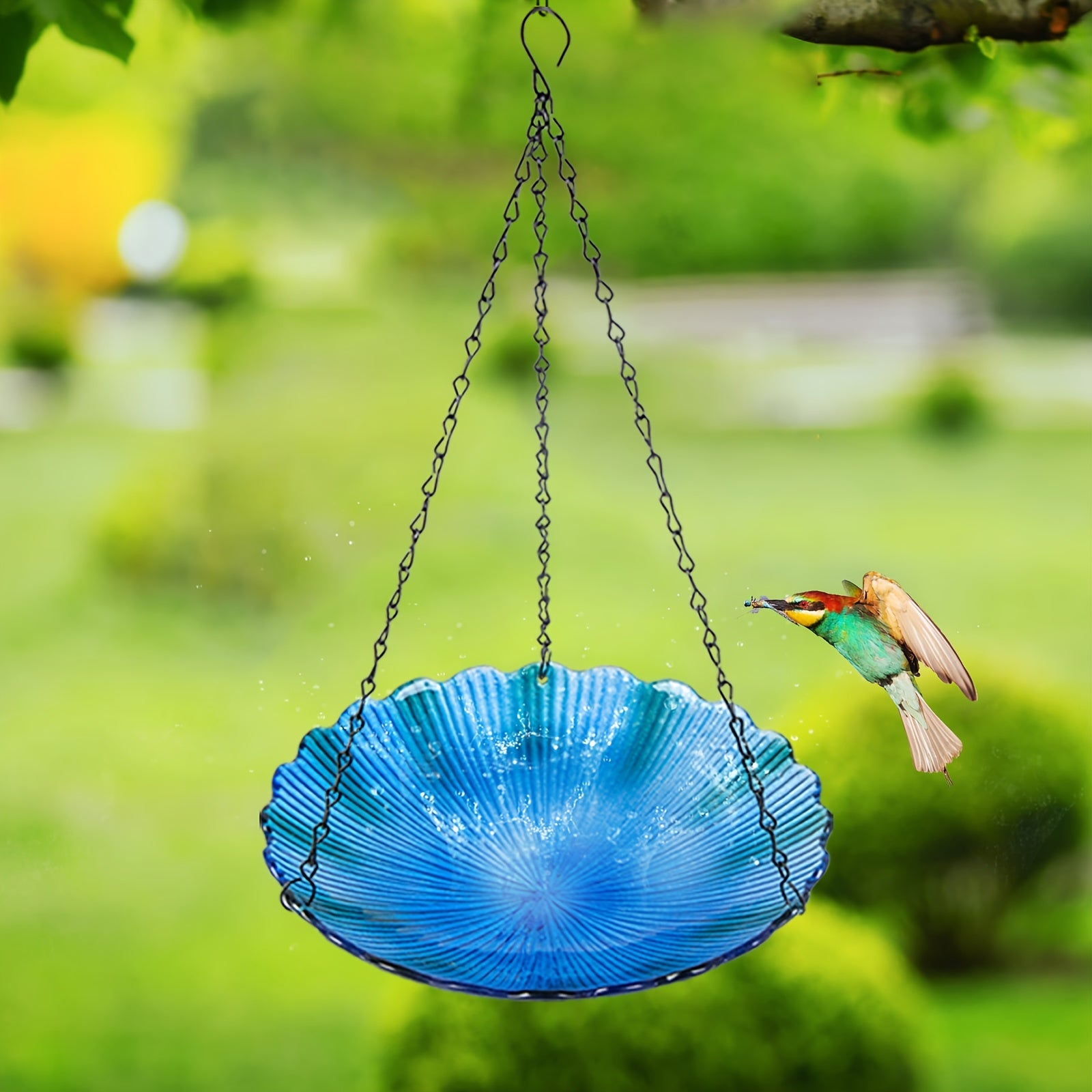 Glass Bird Feeder Bird Bath Outdoor Garden Decoration