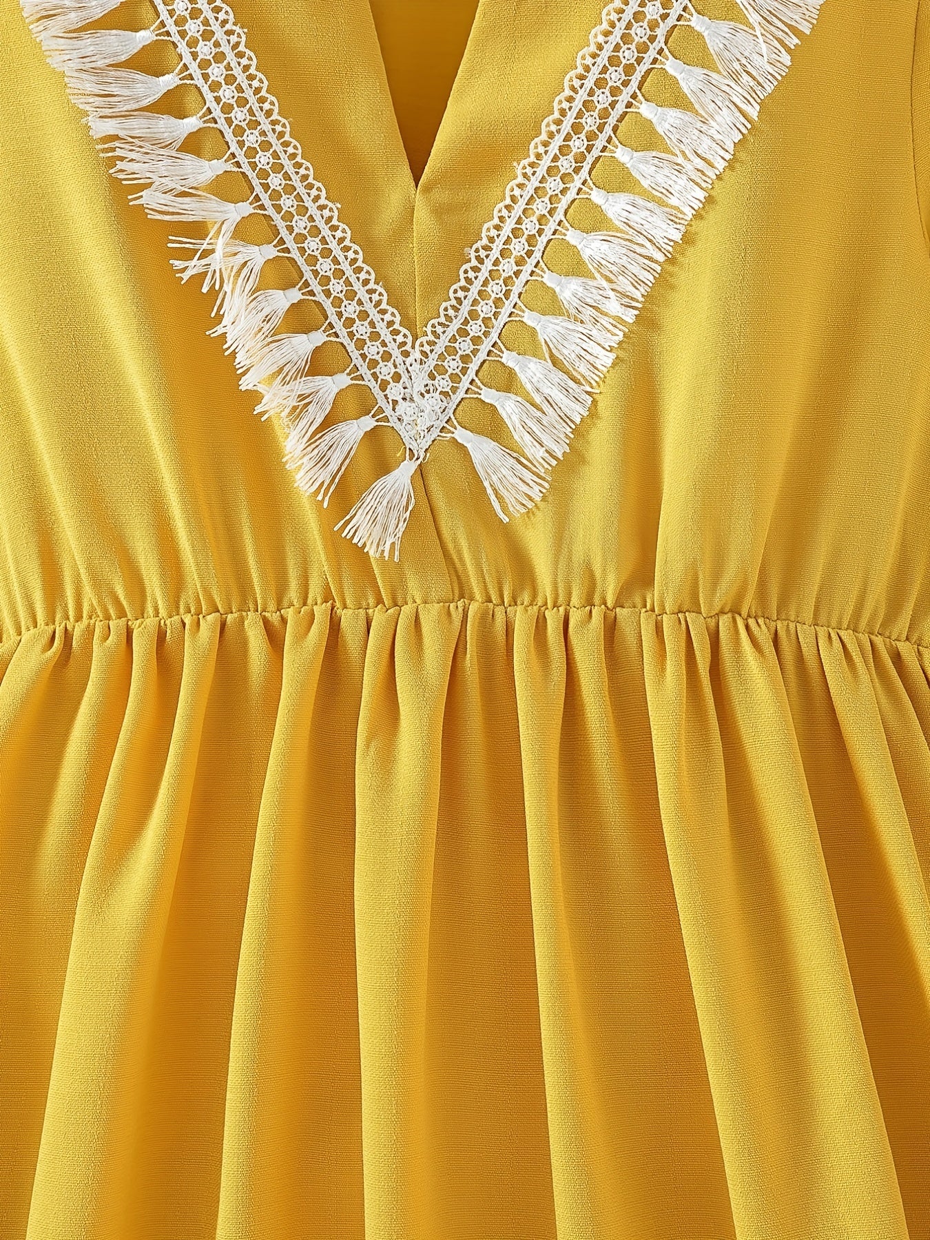 Girls Tassel V-neck Short Sleeve Dress For Party Going Out Beach Holiday