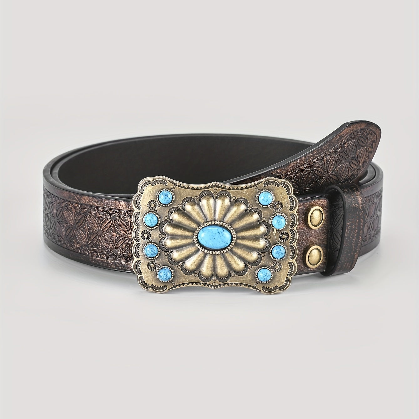 Men's Vintage Champagne Embossed Belt