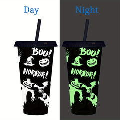 Luminous Plastic Water Cup With Straw And Lid For Camping