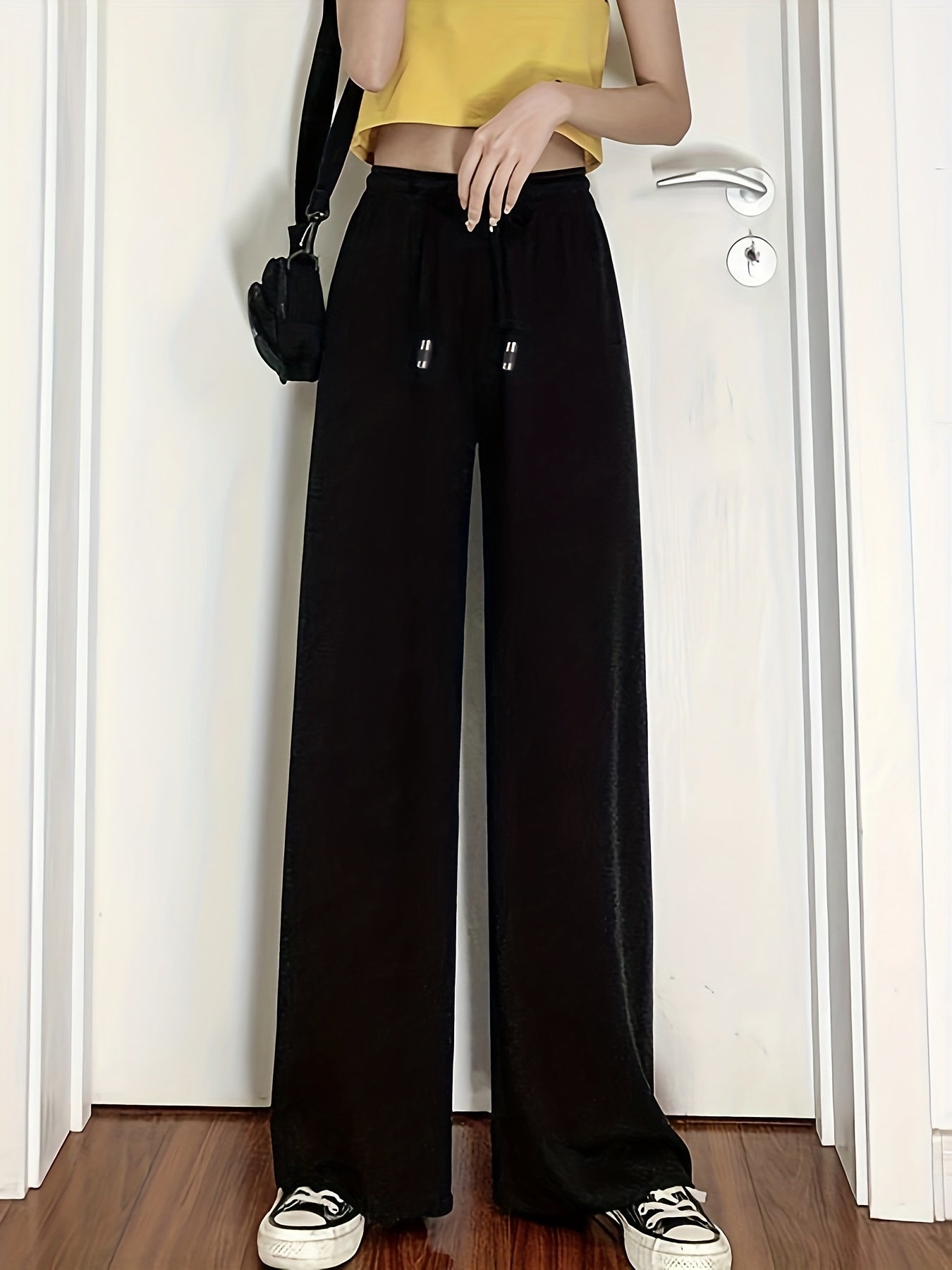 Wide Leg Drawstring Elastic Casual Pants Women's Athleisure