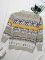 Ethnic Sweater Women's Knitted V Neck Pullover