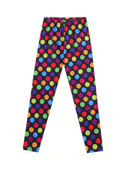 Kid Girls Colorful Dots Print Leggings Slim Fit Sports Casual Tight Pants