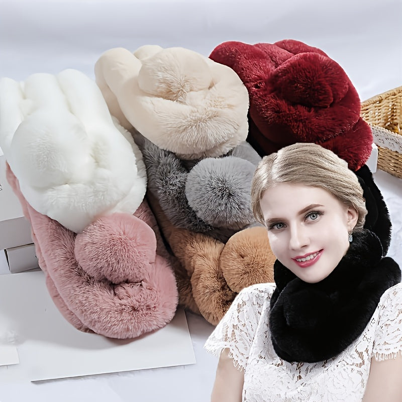 Soft Rabbit Fur Neck Scarf Winter Warm Casual Outdoor Scarf