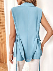 Sleeveless Double Breasted Blazer Solid Lapel Women's Outerwear