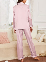 Satin Pajama Set Long Sleeve Top & Pants Women's Sleepwear