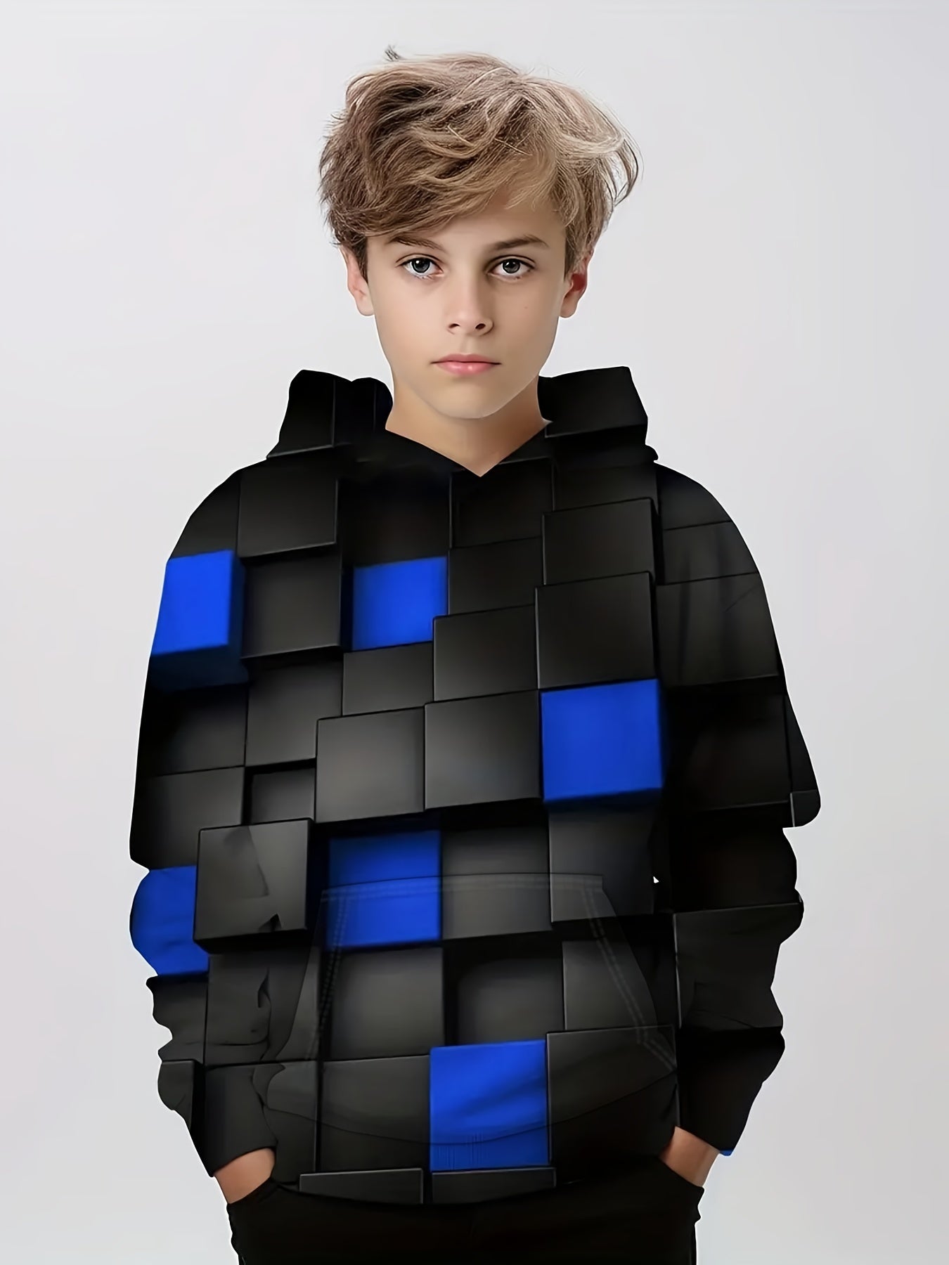 Geometric 3D Print Boys Casual Hooded Sweatshirt Spring Fall Kids Hoodie